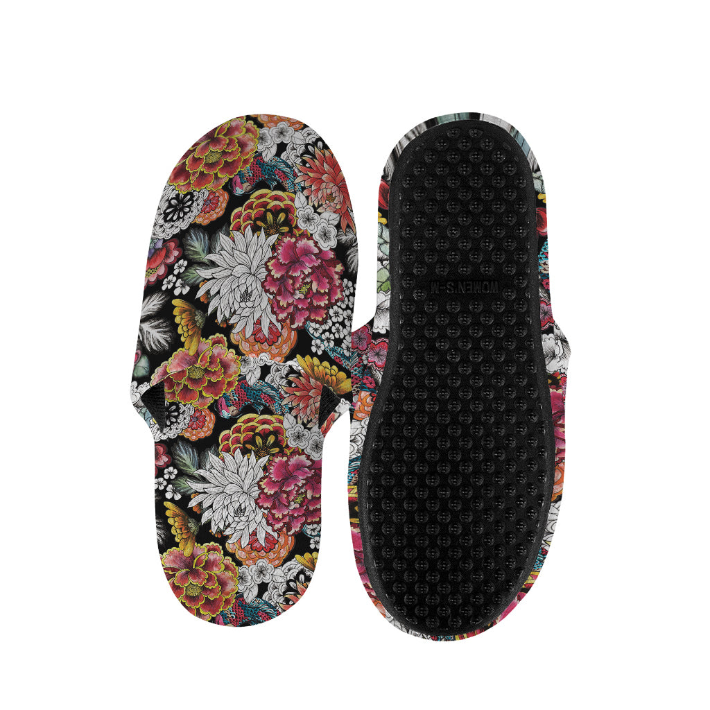 Asian Chrysanthemum Pattern Print Slippers