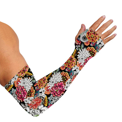 Asian Chrysanthemum Pattern Print Sun Protection Arm Sleeves