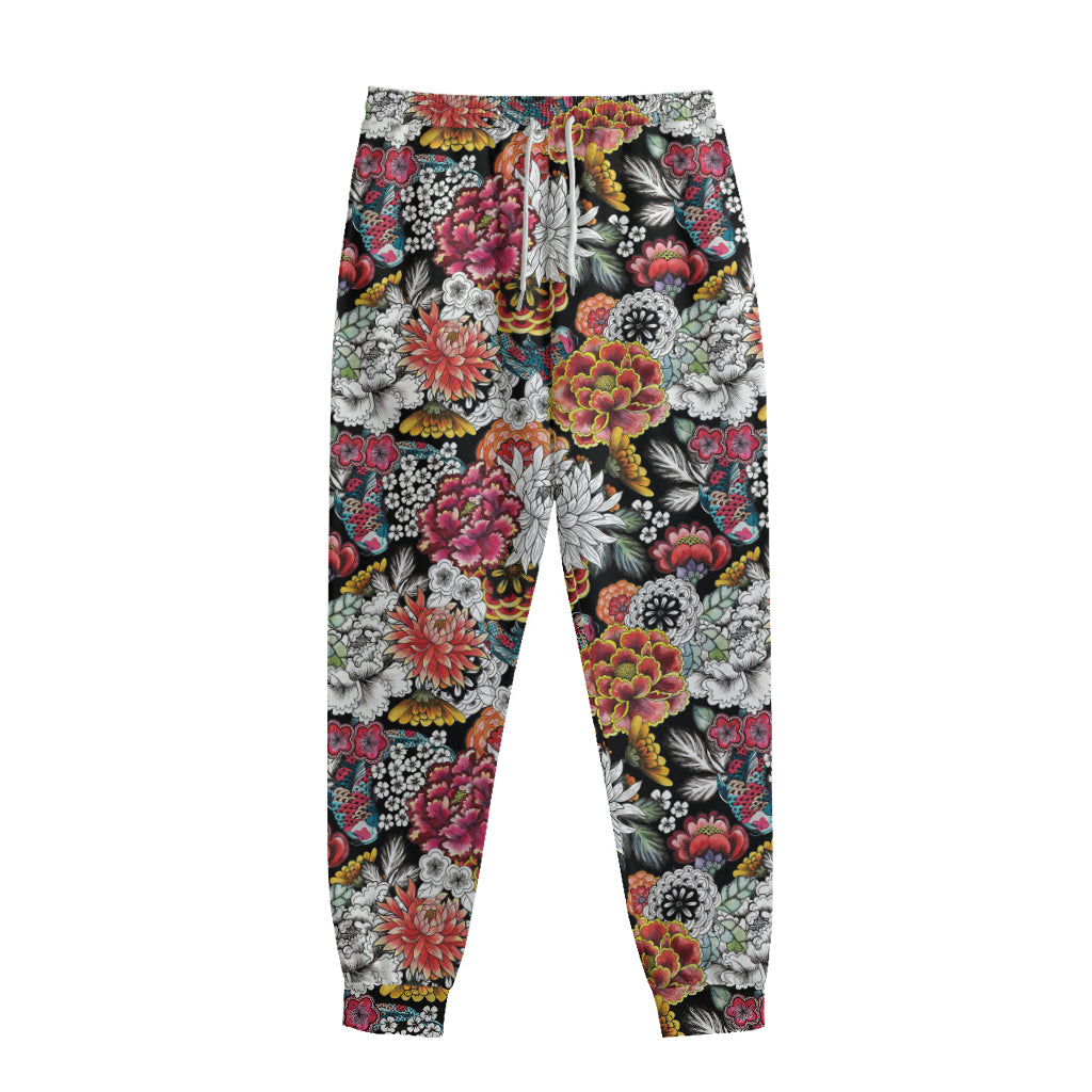 Asian Chrysanthemum Pattern Print Sweatpants