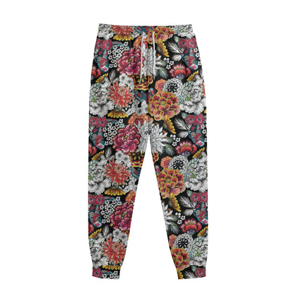 Asian Chrysanthemum Pattern Print Sweatpants