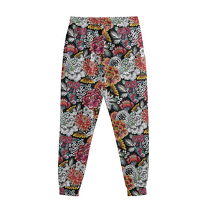 Asian Chrysanthemum Pattern Print Sweatpants