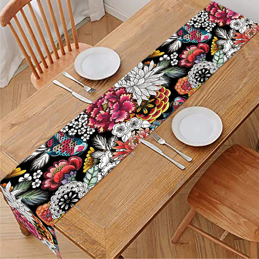 Asian Chrysanthemum Pattern Print Table Runner