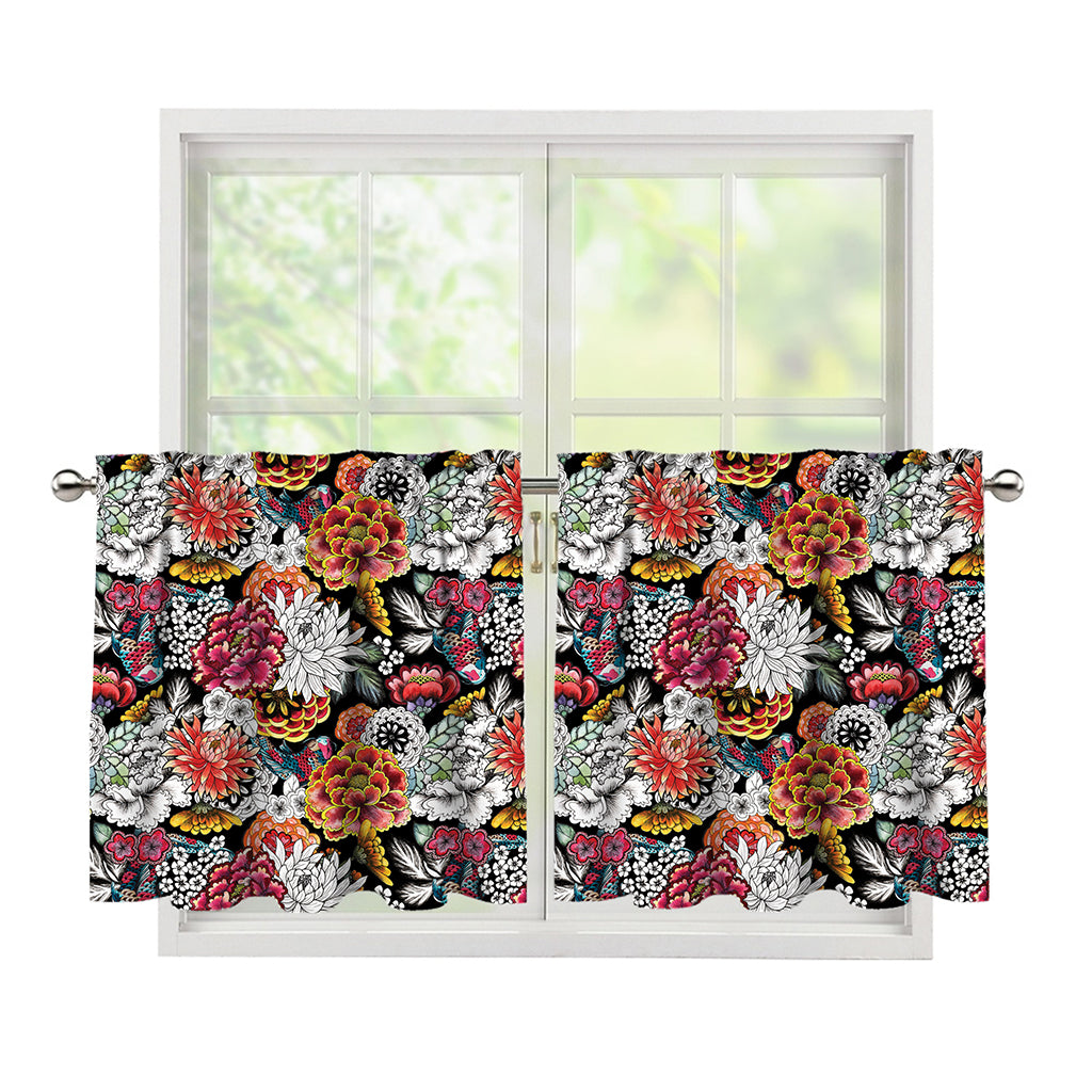 Asian Chrysanthemum Pattern Print Tier Curtains