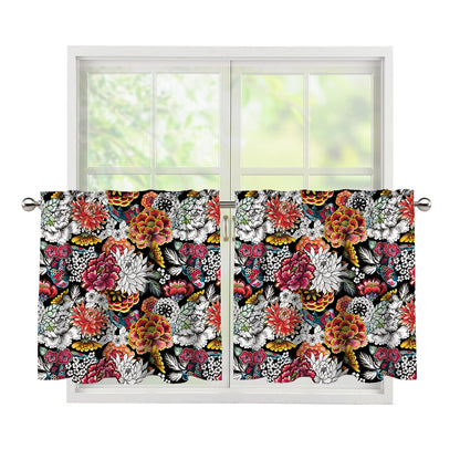 Asian Chrysanthemum Pattern Print Tier Curtains