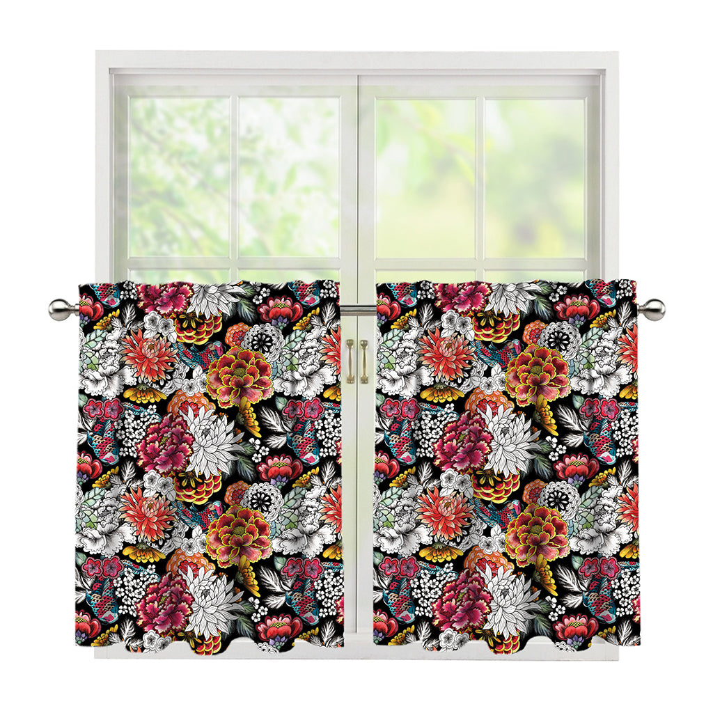 Asian Chrysanthemum Pattern Print Tier Curtains