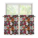 Asian Chrysanthemum Pattern Print Tier Curtains