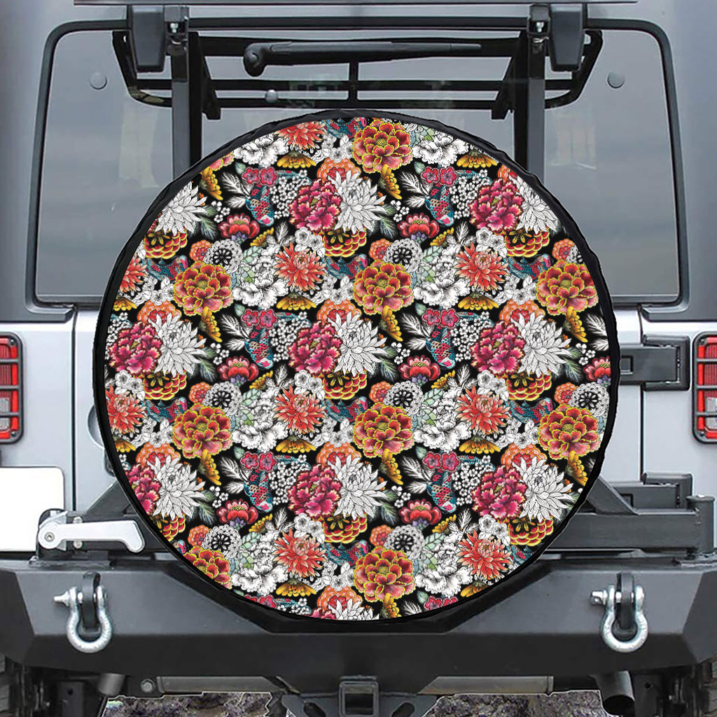 Asian Chrysanthemum Pattern Print Tire Cover