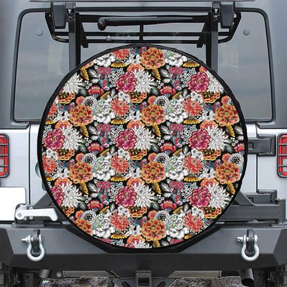 Asian Chrysanthemum Pattern Print Tire Cover