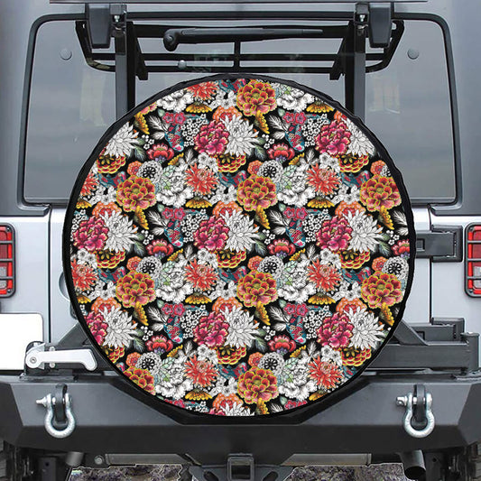 Asian Chrysanthemum Pattern Print Tire Cover