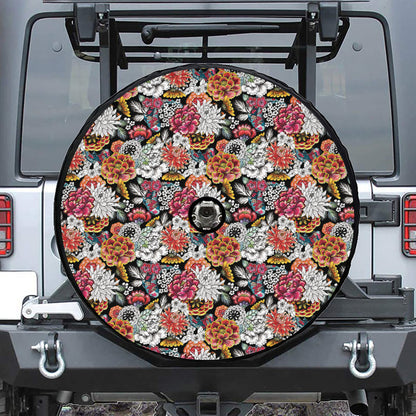 Asian Chrysanthemum Pattern Print Tire Cover With Camera Hole