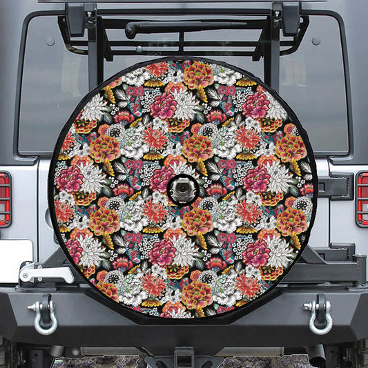 Asian Chrysanthemum Pattern Print Tire Cover With Camera Hole