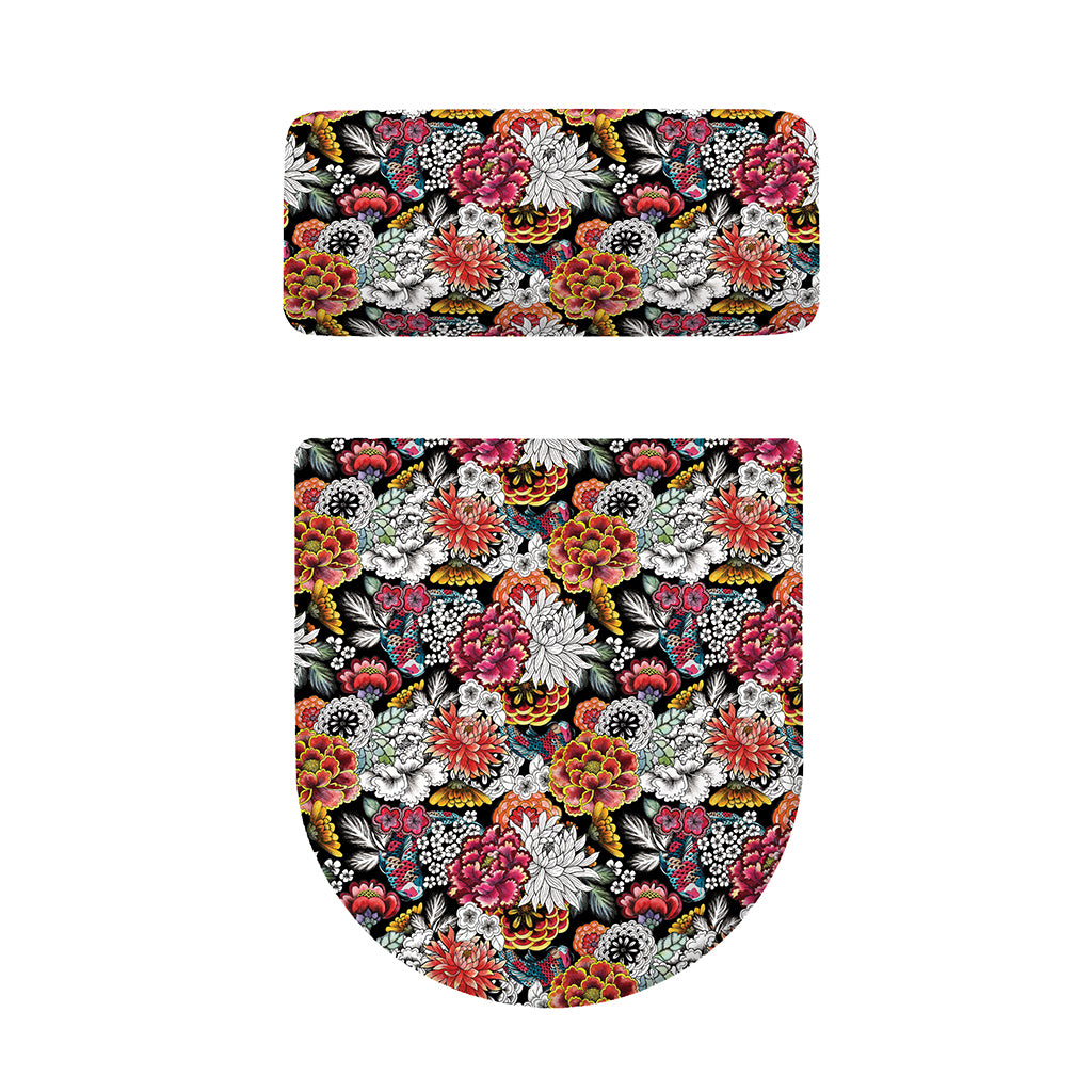 Asian Chrysanthemum Pattern Print Toilet Lid And Tank Cover Set