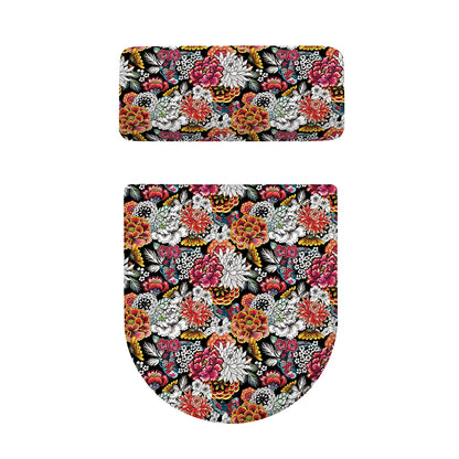 Asian Chrysanthemum Pattern Print Toilet Lid And Tank Cover Set