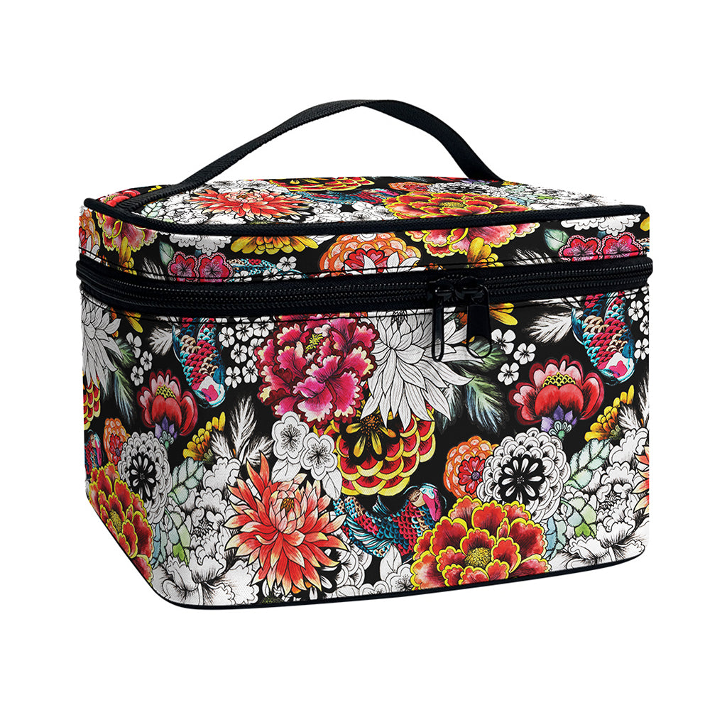 Asian Chrysanthemum Pattern Print Travel Makeup Bag