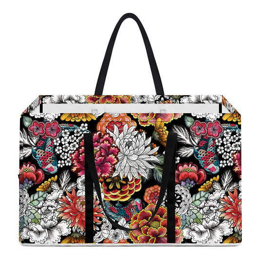 Asian Chrysanthemum Pattern Print Utility Tote Bag