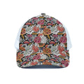 Asian Chrysanthemum Pattern Print White Mesh Trucker Hat