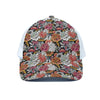 Asian Chrysanthemum Pattern Print White Mesh Trucker Cap