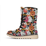 Asian Chrysanthemum Pattern Print Winter Boots