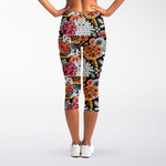 Asian Chrysanthemum Pattern Print Women's Capri Leggings