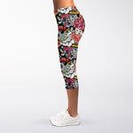 Asian Chrysanthemum Pattern Print Women's Capri Leggings