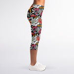Asian Chrysanthemum Pattern Print Women's Capri Leggings