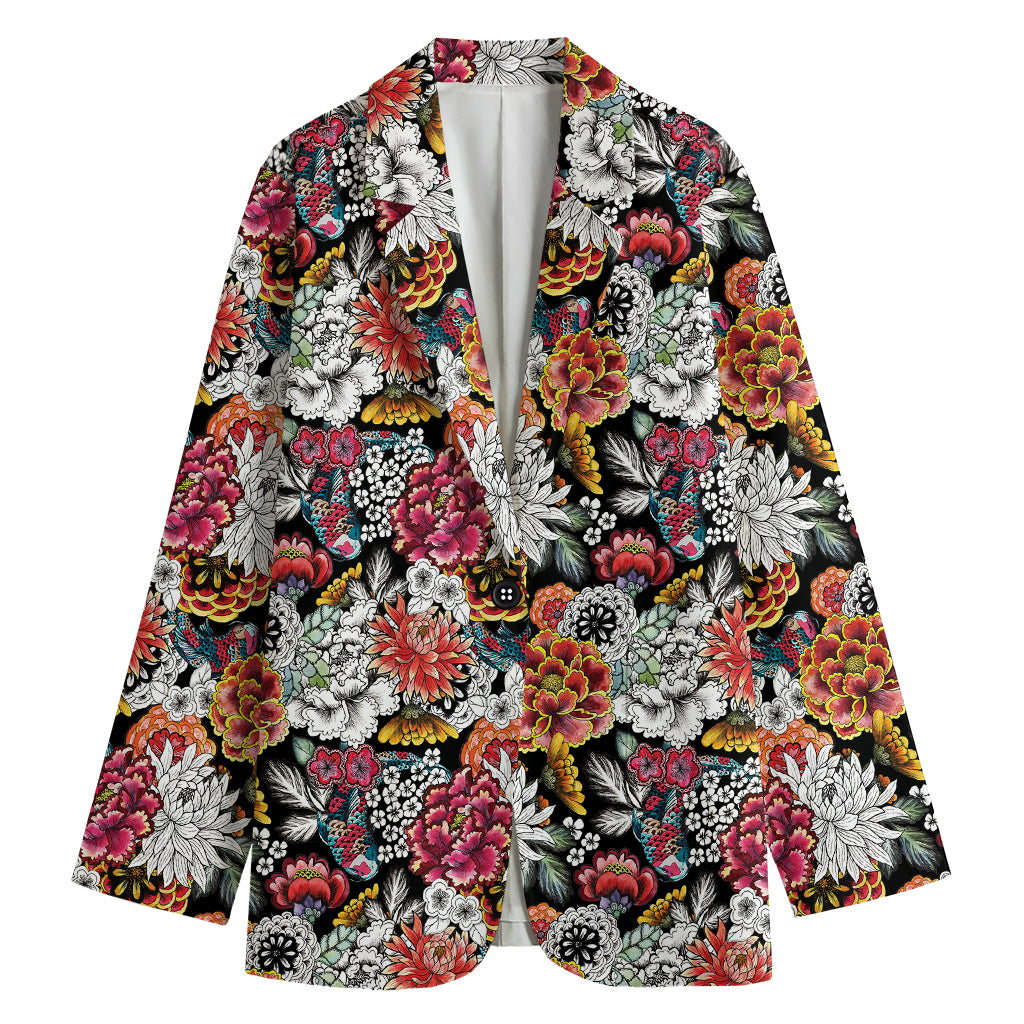 Asian Chrysanthemum Pattern Print Women's Cotton Blazer