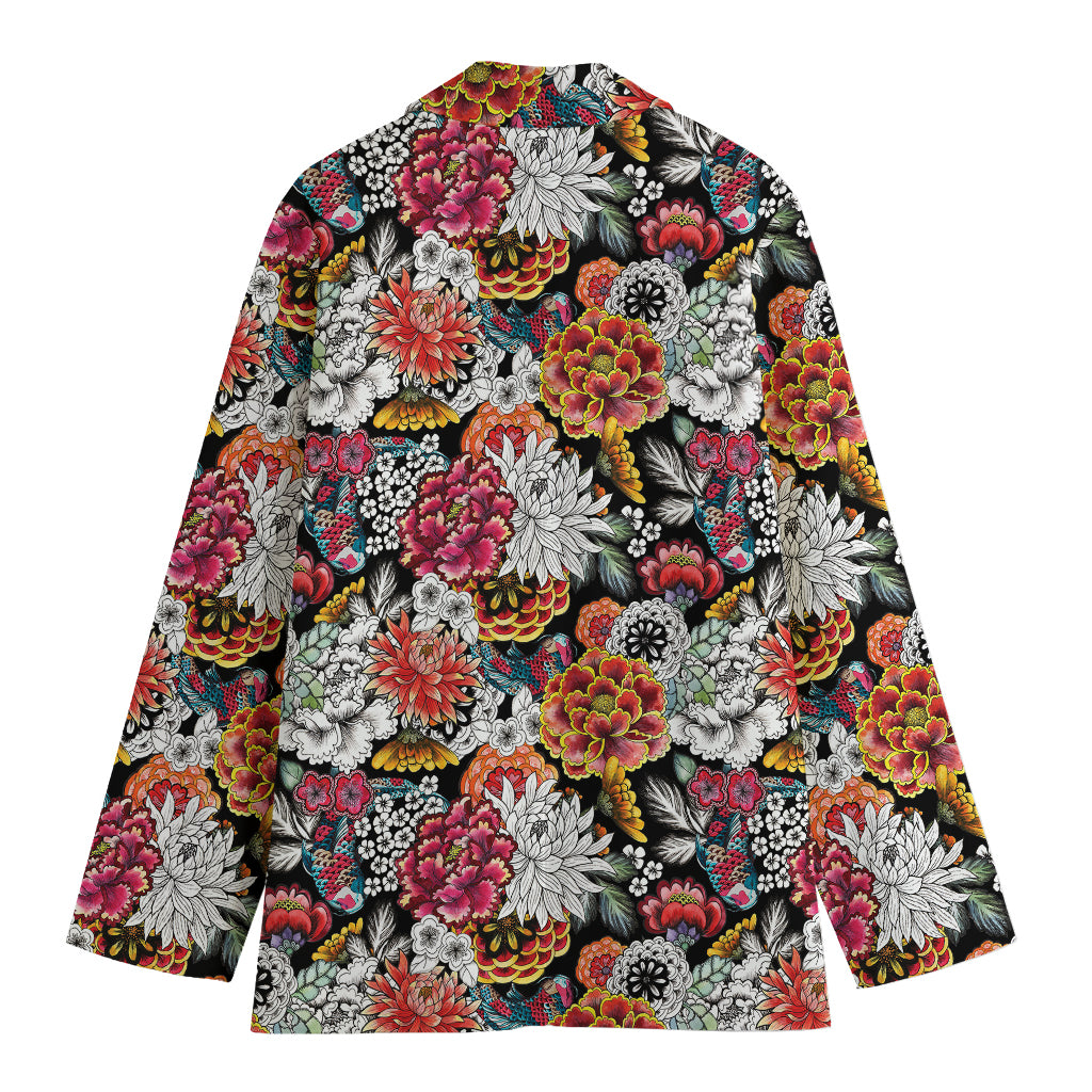 Asian Chrysanthemum Pattern Print Women's Cotton Blazer