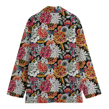 Asian Chrysanthemum Pattern Print Women's Cotton Blazer