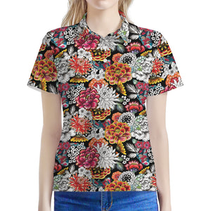 Asian Chrysanthemum Pattern Print Women's Polo Shirt