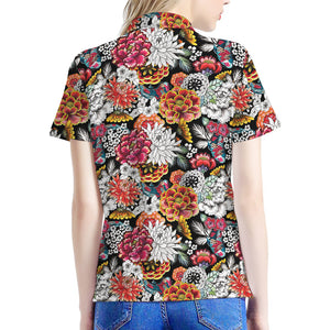 Asian Chrysanthemum Pattern Print Women's Polo Shirt