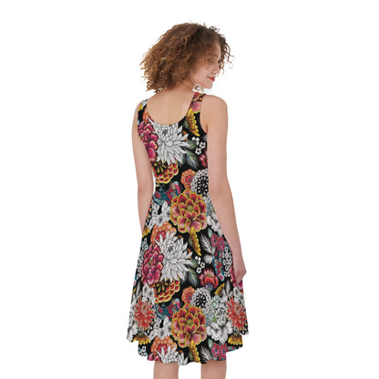 Asian Chrysanthemum Pattern Print Women's Sleeveless Dress