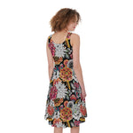 Asian Chrysanthemum Pattern Print Women's Sleeveless Dress