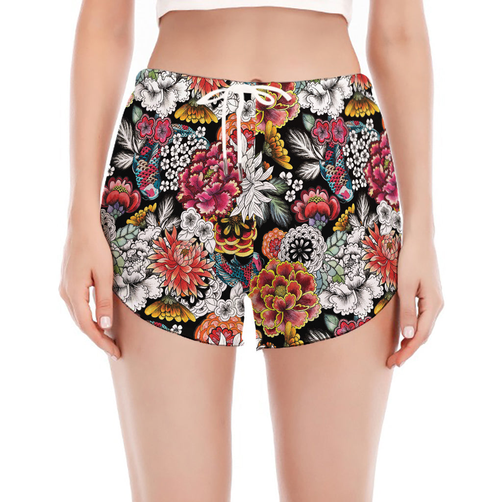 Asian Chrysanthemum Pattern Print Women's Split Running Shorts