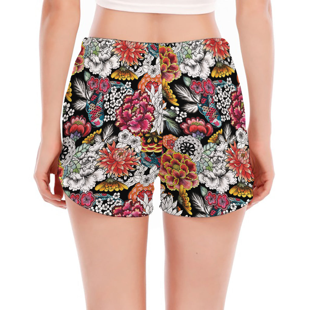 Asian Chrysanthemum Pattern Print Women's Split Running Shorts