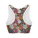 Asian Chrysanthemum Pattern Print Women's Sports Bra