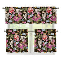 Asian Crane Bird Pattern Print 3 Piece Kitchen Curtains