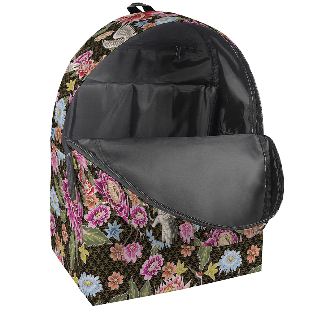 Asian Crane Bird Pattern Print Backpack