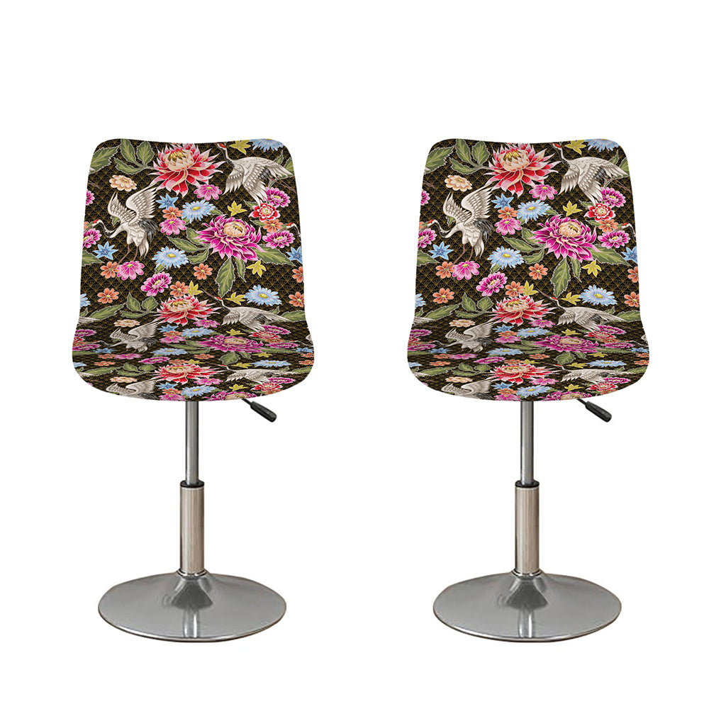 Asian Crane Bird Pattern Print Bar Stool Covers