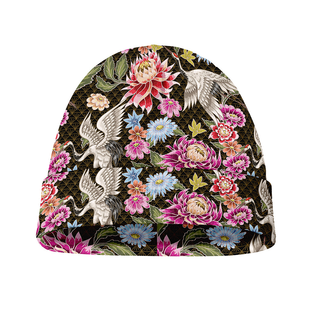 Asian Crane Bird Pattern Print Beanie