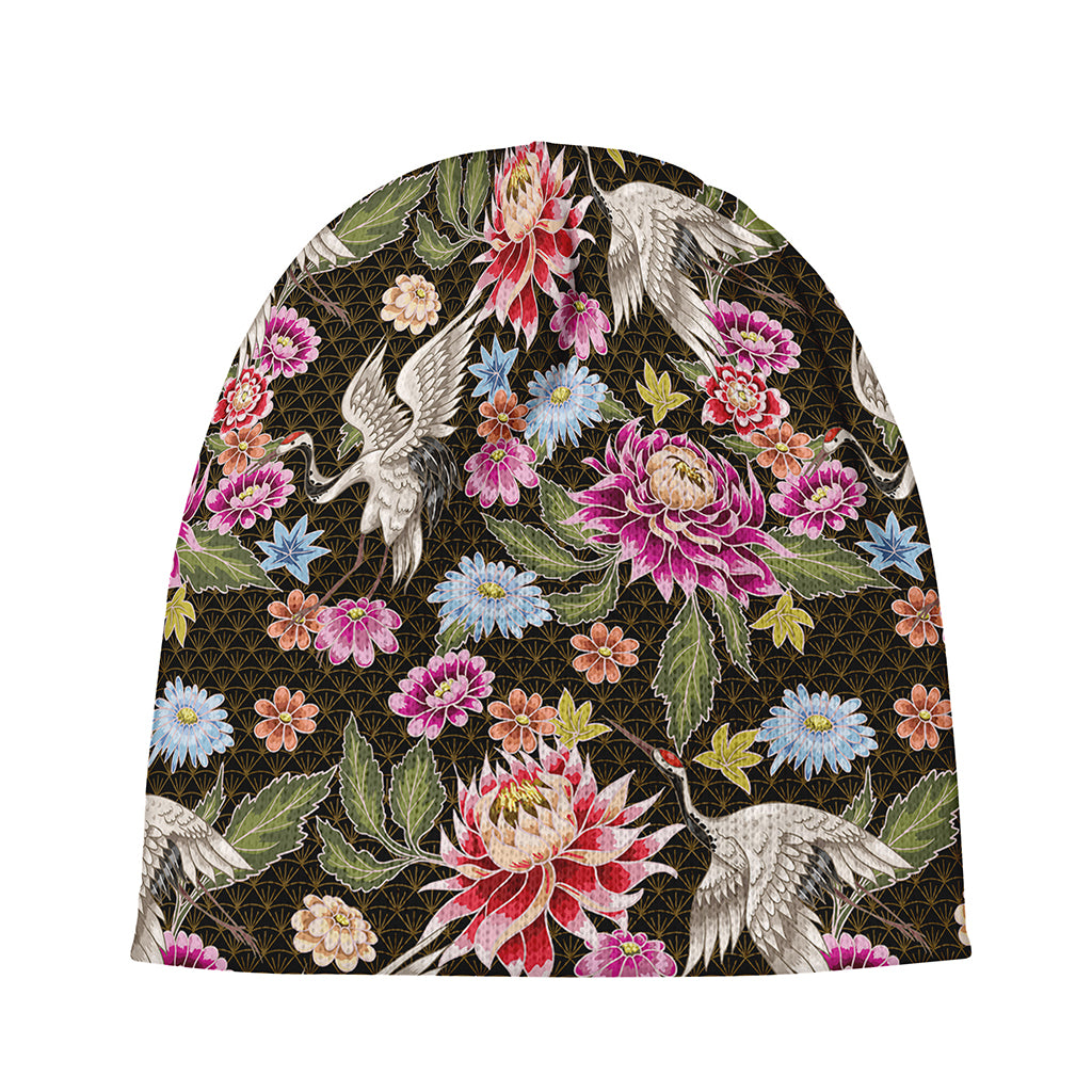 Asian Crane Bird Pattern Print Beanie
