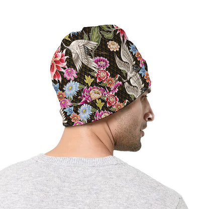 Asian Crane Bird Pattern Print Beanie