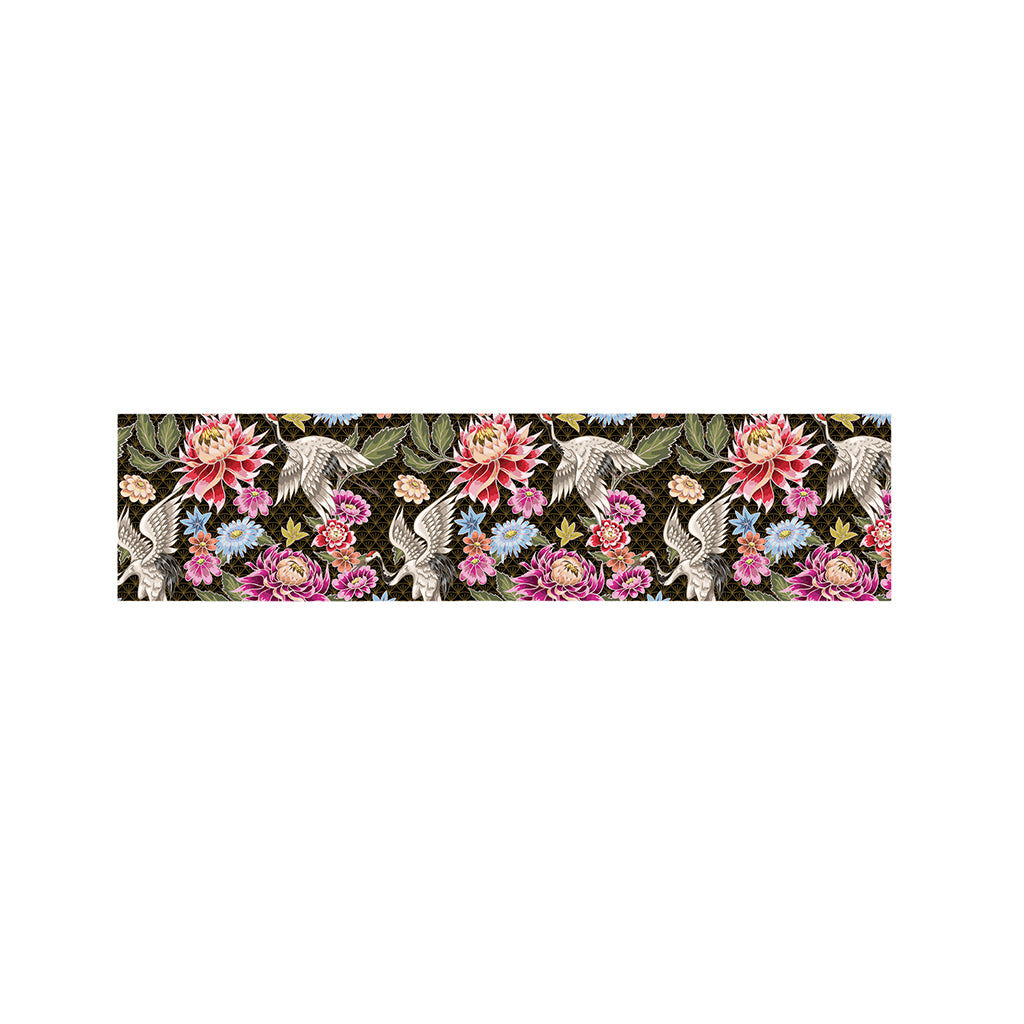 Asian Crane Bird Pattern Print Bed Runner
