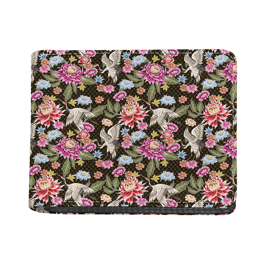 Asian Crane Bird Pattern Print Bifold Wallet