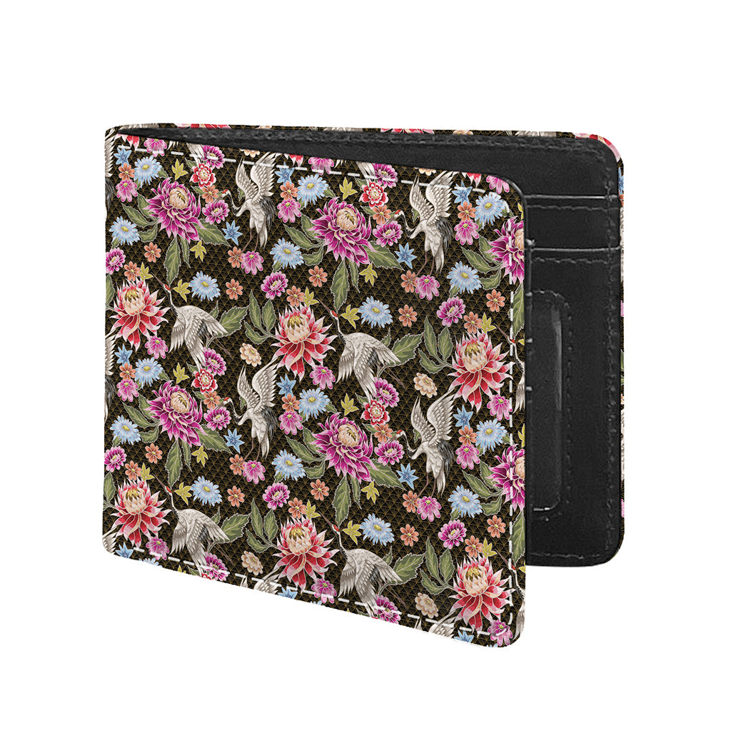 Asian Crane Bird Pattern Print Bifold Wallet