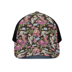 Asian Crane Bird Pattern Print Black Mesh Trucker Cap