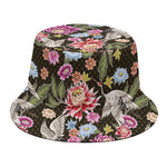 Asian Crane Bird Pattern Print Bucket Hat
