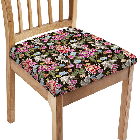 Asian Crane Bird Pattern Print Chair Cushion Cover