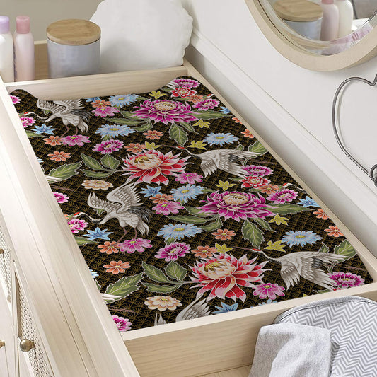 Asian Crane Bird Pattern Print Changing Pad Cover