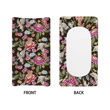Asian Crane Bird Pattern Print Changing Pad Cover