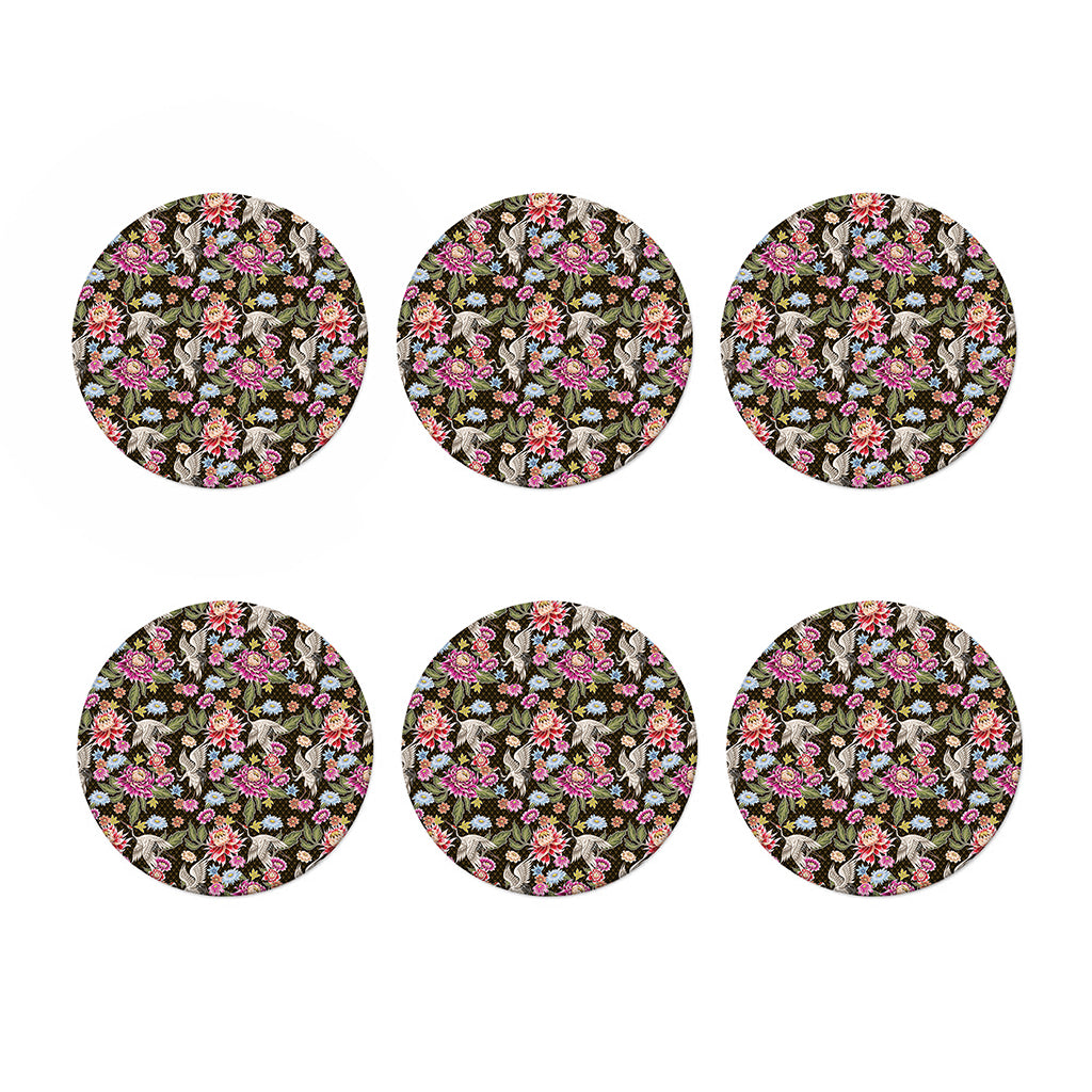 Asian Crane Bird Pattern Print Coaster Set